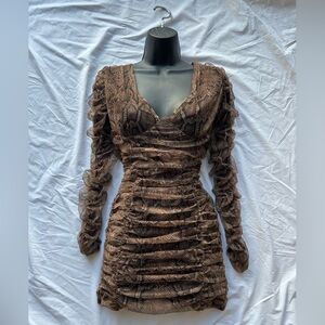 ZARA Tulle animal print ruched mini dress SIZE: MEDIUM